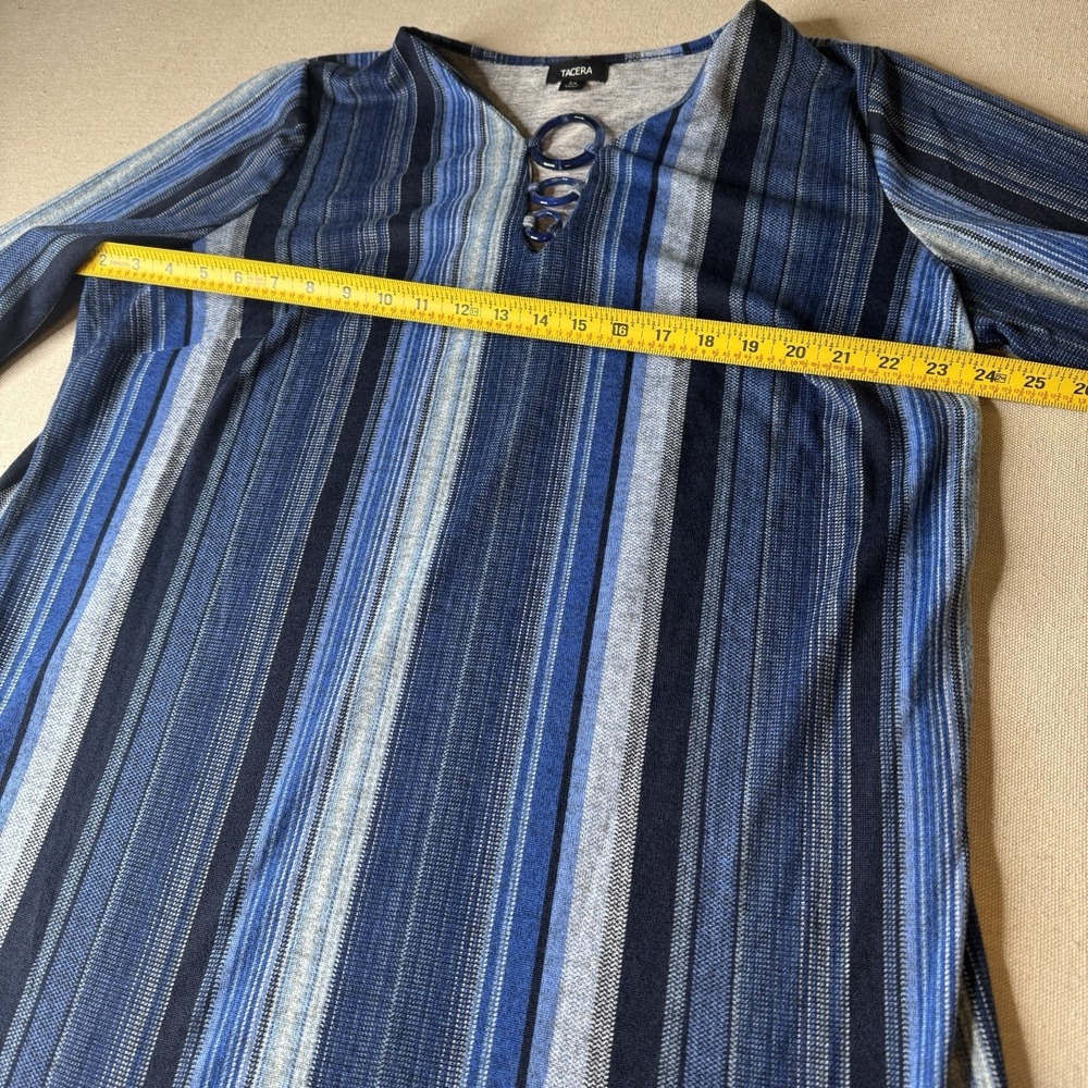 Tacera Womens Blue Striped Deep V-Neck 3/4 Sleeve Shift Dress Plus Size 2X NWT - Picture 5 of 7